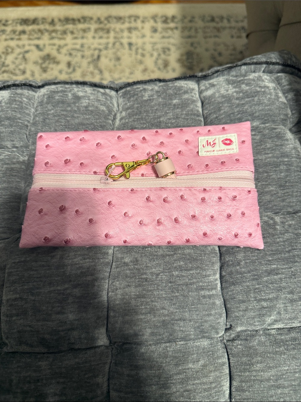 Makeup Junkie Pink Ostrich Pouch